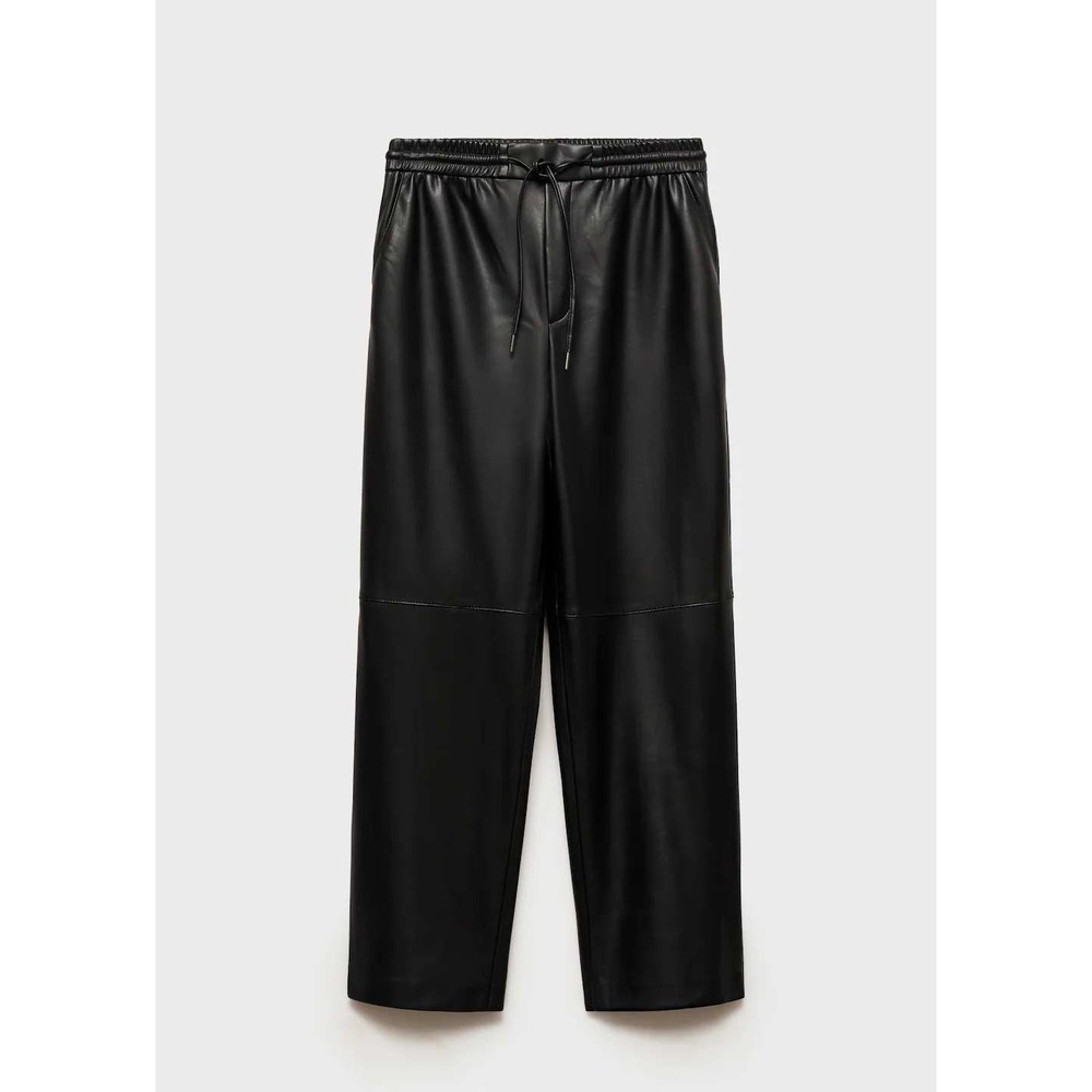 MANGO Faux Leather Jogger Pants Elastic‎ Waist Drawstring Black Women Size M